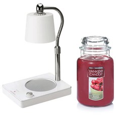 양키캔들 자캔들 라지 + 빛조절 타이머 캔들워머 세트, 블랙 체리, 화이트