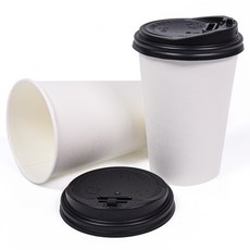 대성산업 무인쇄 종이컵 380ml + 검정 개폐형 뚜껑 세트, 100개입, 1세트