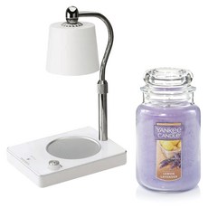양키캔들 자캔들 라지 + 빛조절 타이머 캔들워머 세트, 레몬 라벤더, 화이트