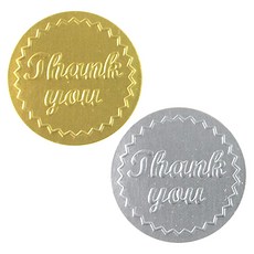 Thank You 圓形貼紙 2款 x 100入套組, 1套, 銀色, 金色