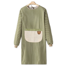 Allode 小熊條紋美術長袖圍裙, 04 綠色