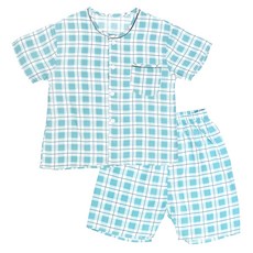 雙格紋 學生 人造絲 短袖 睡衣 上下套裝