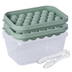 Nanu Dam 迷你冰球27格製冰盒2入 + 儲冰桶 + 冰夾組合, 薄荷綠, 1套