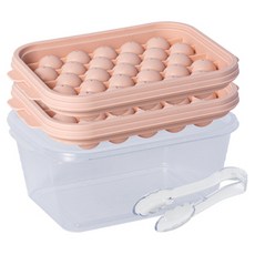 Nanu Dam 迷你冰球27格製冰盒2入 + 儲冰桶 + 冰夾組合, 粉紅色, 1套