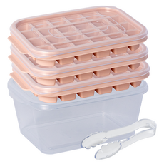 Nanu Dam 軟式製冰盒 24格 3入 + 儲冰盒 + 冰勺組合, 1套, 粉色(製冰盒)