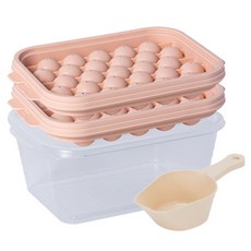 Nanu Dam 迷你冰球27格製冰盒 2入+冰塊保存盒+挖球勺, 粉紅色, 1套