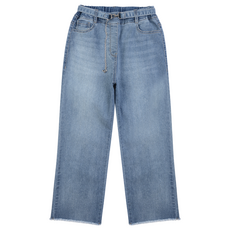 蘋果粉紅半寬鬆版型鏈條點綴水洗牛仔褲 T106