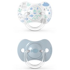 스와비넥스 유아용 메모리즈 일자형 실리콘 노리개젖꼭지 2종 세트, 1단계(0~6개월), 블루, 1세트