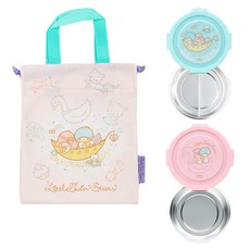 LiLFANT 三麗鷗圓形不鏽鋼雙層便當盒 + 收納袋組合, 1個, 混合色