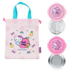 LILFANT Sanrio 圓岩不鏽鋼 2 層午餐盒 2 件 + 袋組 Hello Kitty, 1個, 混合顏色