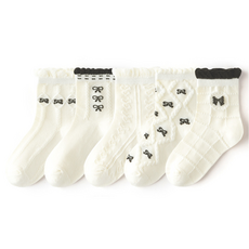 IBboom 女童黑色緞帶少女襪5件組 G58