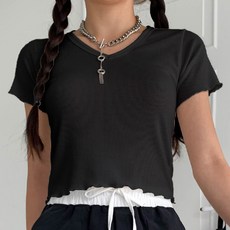 라라온 여성용 골지 브이넥 반팔 티셔츠 TSP307