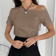 라라온 여성용 언발 보트넥 반팔 티셔츠 TSP308