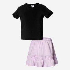 Yurabi 女童素色短袖四分抓皺裙內搭褲套裝