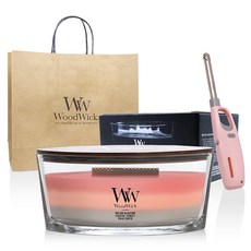 우드윅 허쓰윅 일립스 트릴로지 캔들 + 캔들라이터 + 쇼핑백 세트, 쇼어라인, 453.6g, 1세트