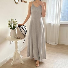 saystyle 女款柔軟細肩帶開衩傘狀長版連身裙, L~XL