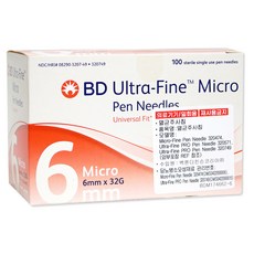 벡톤디킨슨 울트라파인 인슐린 펜니들 32G 6mm, 1개, 100개입