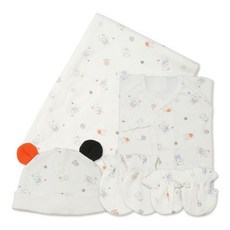 babybear 嬰兒小熊紗布衣 + 防抓手套 + 腳套 + 包巾 + 新生兒帽套組