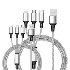 A타입-멀티단자 3 in 1 고속 충전 케이블, 1.2m, 실버, 2개
