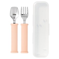 sillymann 孩童鉑金矽膠不銹鋼餐具組合 WSB2044, 奶油桃, 勺子+叉子+箱子, 1組