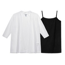 Eurabi 網眼長版開襟衫 涼感細肩帶背心套組