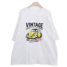 라라온 여성용 빈티지 카 나염 박스핏 티셔츠 TSP321