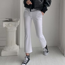 뜨개진 여성용 스판 벤츄리 허리밴딩 부츠컷 루이트 슬랙스