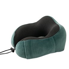 Alpha Commerce 旅行用機上記憶棉頸枕 可調節綁帶 透氣枕套 頸部靠墊, 綠色