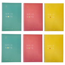 希望筆記本 網格方格筆記本 3種 x 2入 套組, 1套, 薄荷綠, 粉紅色, 黃色