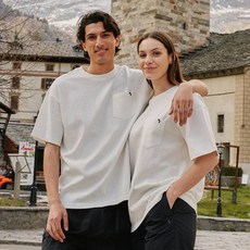 네파 남여공용 통기성 헤비 면 포켓 세미 오버핏 반팔 티셔츠