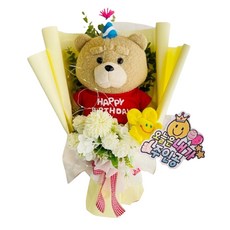 러블리팜 조화 19곰 테드 인형 꽃다발 + 토퍼 + 글루닷 + 우드스틱 + LED전구 세트, 오늘은내가주인공, 1개