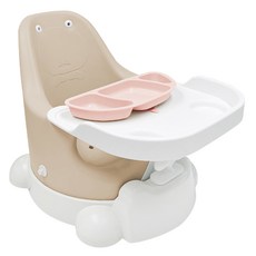 jellymom 幼兒用Muna增高椅+托盤+附輪子底座+吸附式餐盤組, 琥珀米色(椅子）、淡粉紅色(盤子）