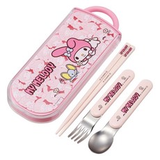 SKATER 三件式餐具組 TACC2AG, 粉色美樂蒂, 1套, 湯匙 + 叉子 + 筷子 + 收納盒