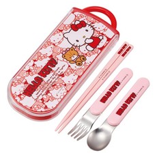 Skater SKATER 三重餐具套裝 TACC2AG, 紅色凱蒂貓, 1組, 勺子+叉子+筷子+箱子