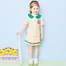 hejmini 女童款綠色兔子水手圓領短袖上衣+百褶短裙套裝