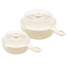 SAENGHWALEN 附把手微波爐用蒸籠 小型 + 中型組合, 象牙白, 1套