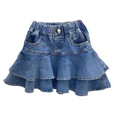 Yuburi女童款Juppa喇叭荷葉邊牛仔裙