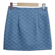 린다샵 통기성 스테잉 뒷밴딩 리본 패턴 데님 미니 스커트 cpsk6263k42