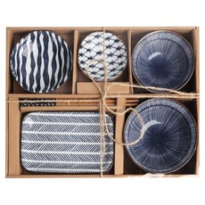 綜合陶瓷碗盤6件組, 碗 2個 + 盤子 + 碟子 2個 + 筷子, 混和顏色, 1組