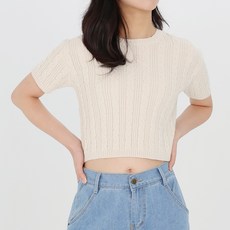 모이르벨라 여성용 다니 꽈배기 라운드넥 반팔 니트 T24SS2-A0091