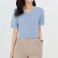 Moirbella 女款 Jolly 麻花V領短袖針織衫 T24SS2-A0093