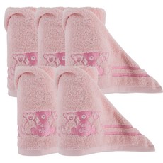 테디베어 트리플 두줄 테디 세면타월 170g 30수 면사, 핑크, 5개