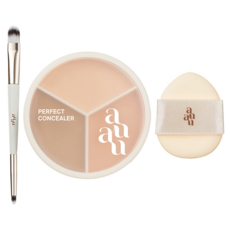 auau 完美遮瑕膏 附滴型粉撲 妝容持久不易脫妝 小巧方便攜帶, 淺米色+自然米色+桃米色, 1組
