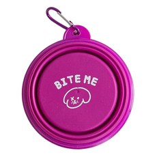 BITE ME 寵物折疊外出碗, 紫色, 1個