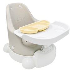 jellymom 幼兒用Muna增高椅+托盤+附輪子底座+吸附式餐盤組, 灰白色(椅子），黃色(盤子）