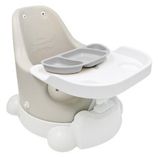 jellymom 幼兒用Muna增高椅+托盤+附輪子底座+吸附式餐盤組, 奶油灰(椅子）、灰色(盤子）