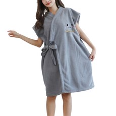 Sonio 綁帶微笑睡衣浴袍 單一尺寸, 1個, 10 灰色 短袖