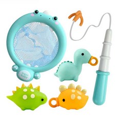 Joy Kids 2合1 寶寶恐龍撈網釣魚洗澡玩具組, 混色