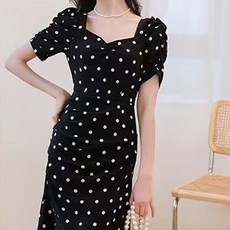 비비에모 스퀘어 도트 언발란스 미디 원피스 06595