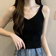 비비에모 여성용 브이넥 스트라이프 민소매 니트 06612